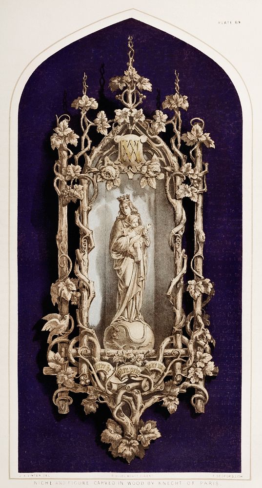 Niche and figure carved in wood from the Industrial arts of the Nineteenth Century (1851-1853) by Sir Matthew Digby wyatt…