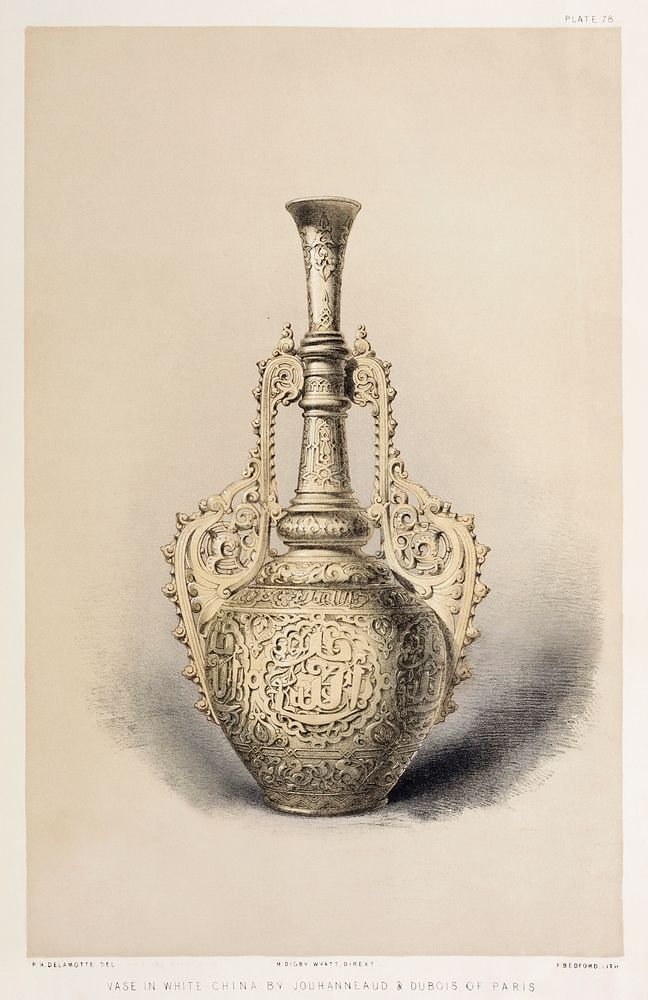 Vase in white china from the Industrial arts of the Nineteenth Century (1851-1853) by Sir Matthew Digby wyatt (1820-1877).