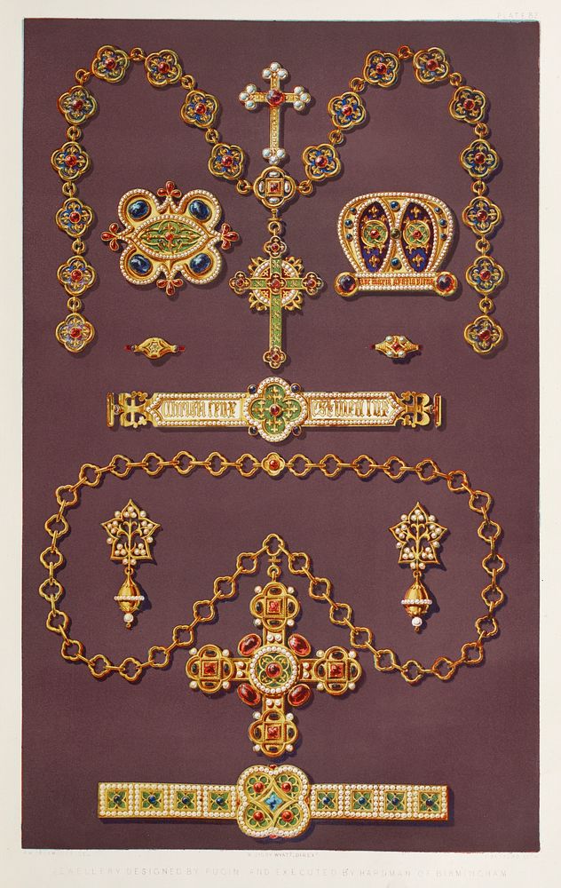 Jewellery design from the Industrial arts of the Nineteenth Century (1851-1853) by Sir Matthew Digby wyatt (1820-1877).