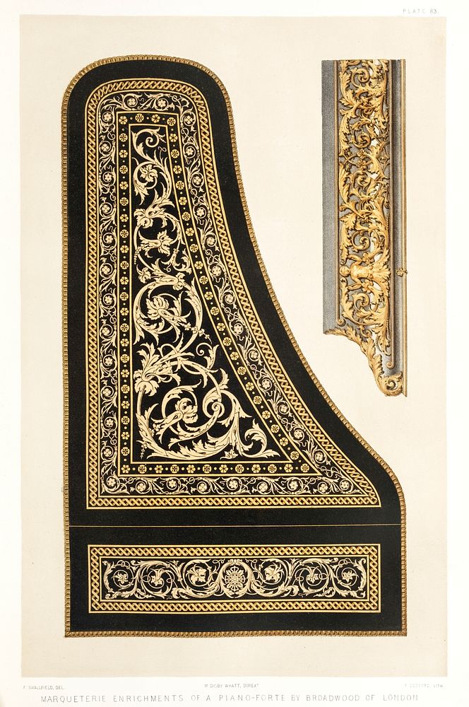 Marqueterie enrichments of a piano-forte from the Industrial arts of the Nineteenth Century (1851-1853) by Sir Matthew Digby…
