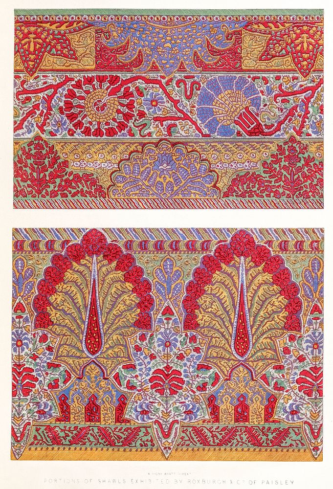 Portions of shawls from the Industrial arts of the Nineteenth Century (1851-1853) by Sir Matthew Digby wyatt (1820-1877).