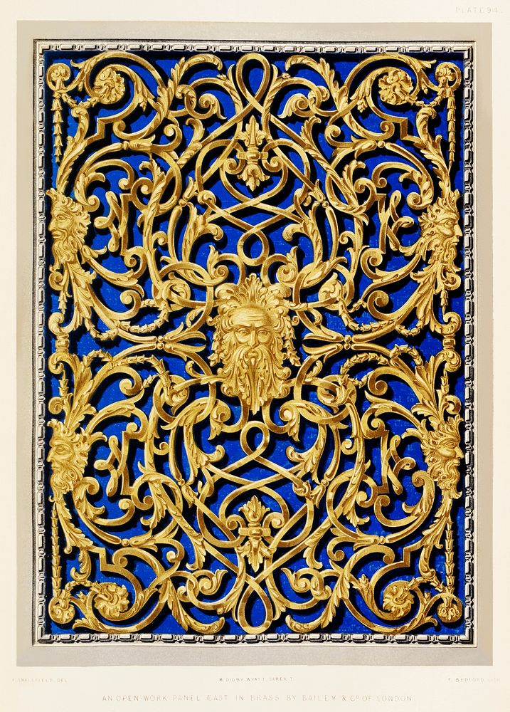 An open-work panel cast in brass from the Industrial arts of the Nineteenth Century (1851-1853) by Sir Matthew Digby wyatt…