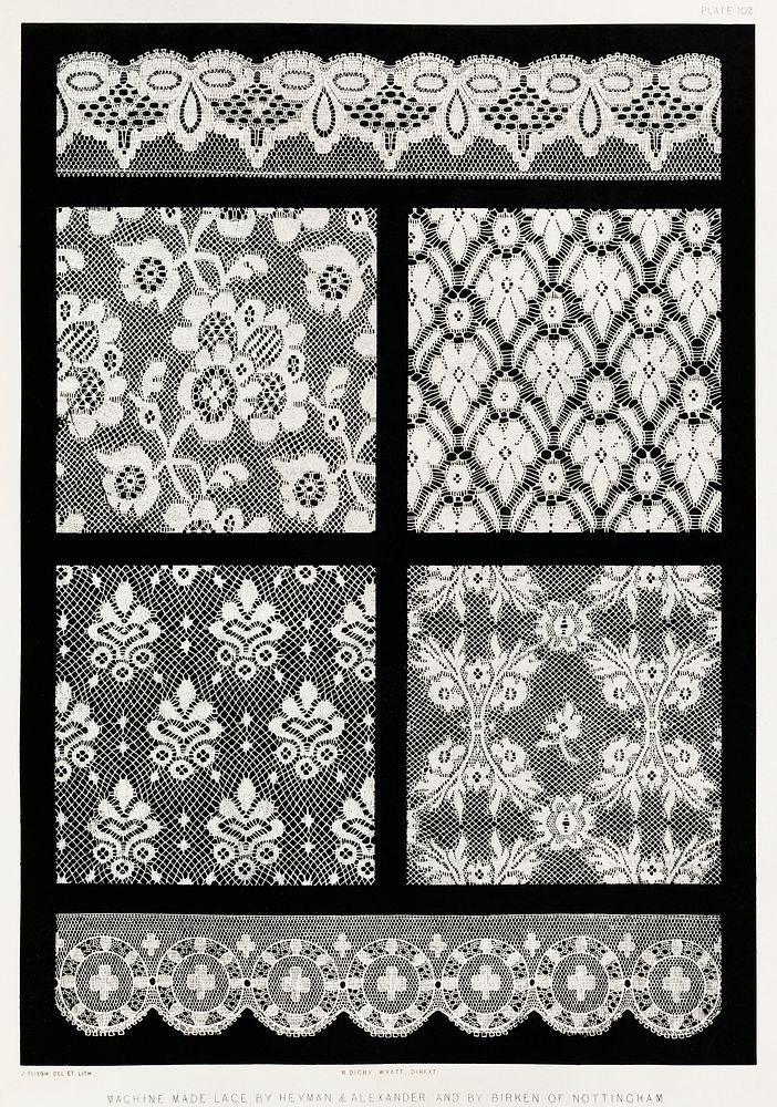 Machine made lace from the Industrial arts of the Nineteenth Century (1851-1853) by Sir Matthew Digby wyatt (1820-1877).