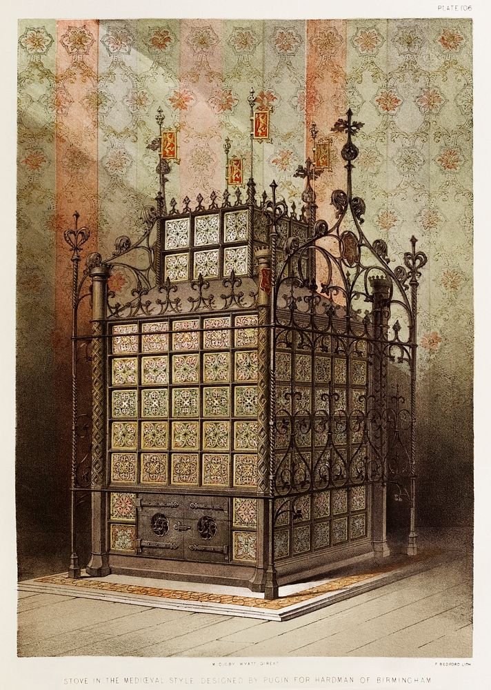 Stove in the medieval style from the Industrial arts of the Nineteenth Century (1851-1853) by Sir Matthew Digby wyatt (1820…