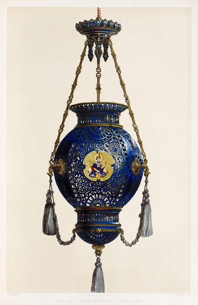 Pendant lamp in Sevres porcelain from the Industrial arts of the Nineteenth Century (1851-1853) by Sir Matthew Digby wyatt…