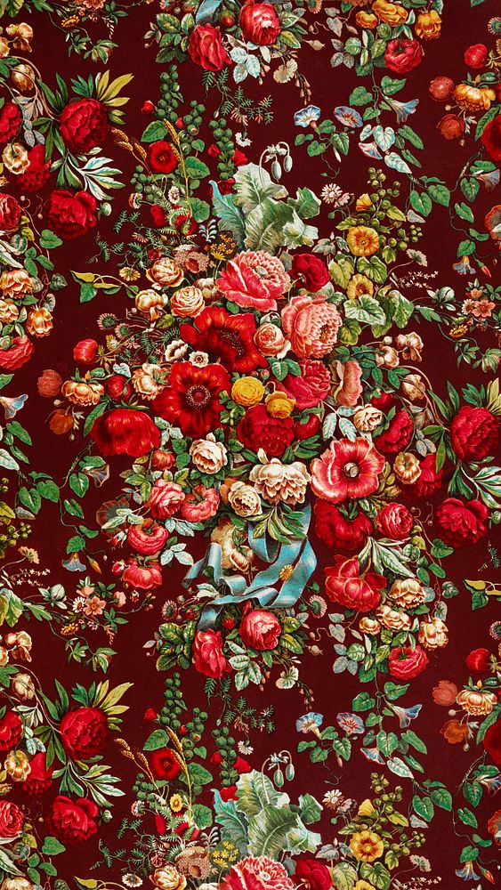 Vintage flower mobile wallpaper, iPhone background, Chintz pattern painting, remix from the artwork of Sir Matthew Digby…