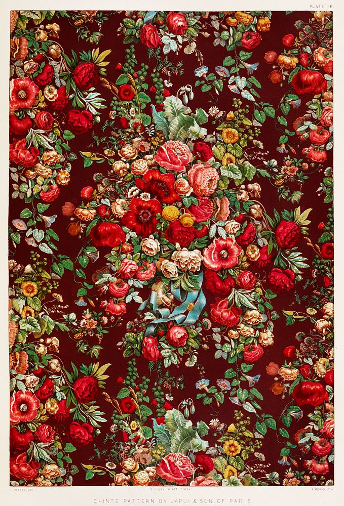 Chintz pattern from the Industrial arts of the Nineteenth Century (1851-1853) by Sir Matthew Digby wyatt (1820-1877).