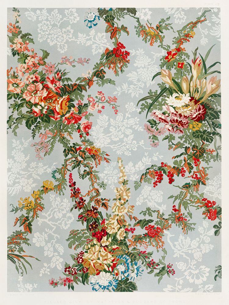 Figured silk from the Industrial arts of the Nineteenth Century (1851-1853) by Sir Matthew Digby wyatt (1820-1877).
