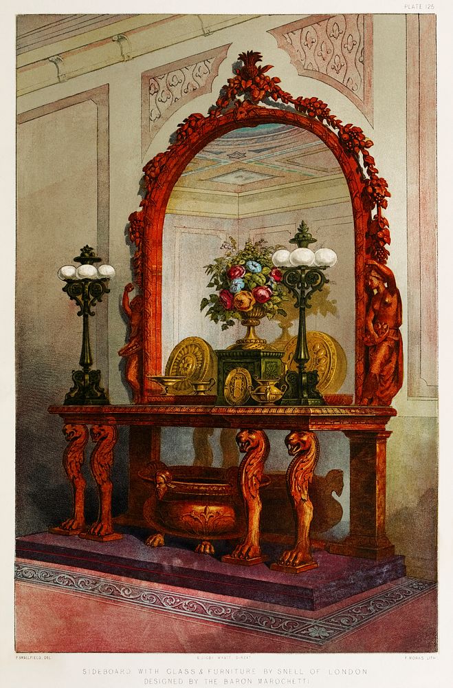 Sideboard with glass and furniture from the Industrial arts of the Nineteenth Century (1851-1853) by Sir Matthew Digby wyatt…
