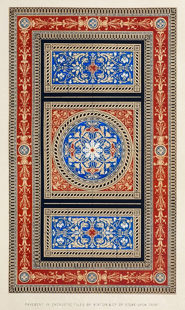 Pavement in encaustic tiles from the Industrial arts of the Nineteenth Century (1851-1853) by Sir Matthew Digby wyatt (1820…