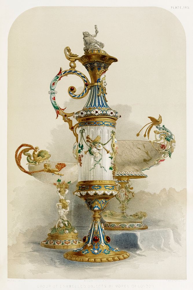 Group of enamelled objects from the Industrial arts of the Nineteenth Century (1851-1853) by Sir Matthew Digby wyatt (1820…