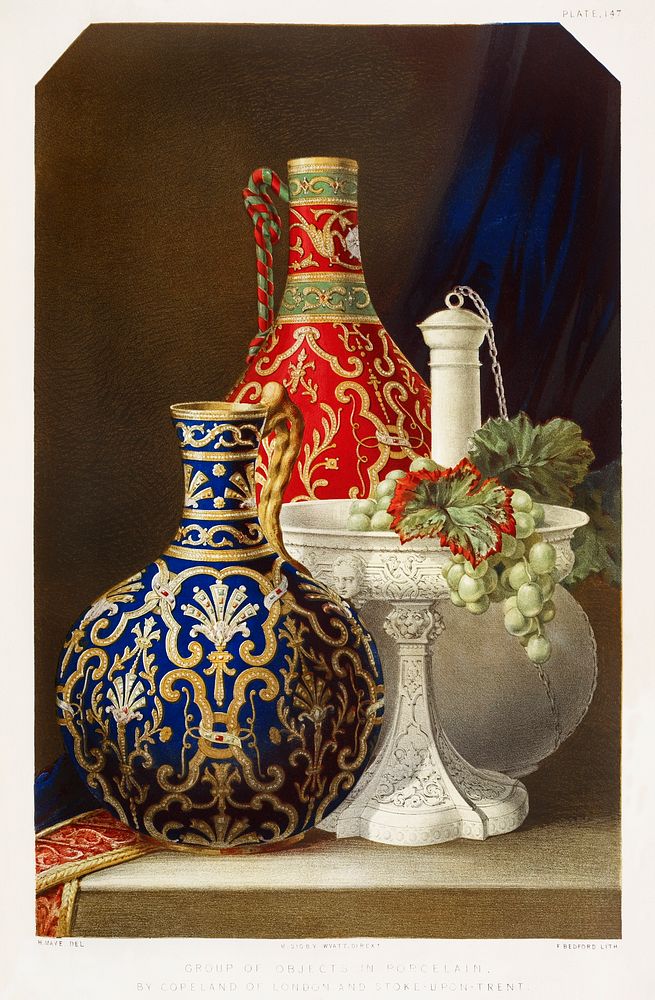 Group of objects in porcelain from the Industrial arts of the Nineteenth Century (1851-1853) by Sir Matthew Digby wyatt…