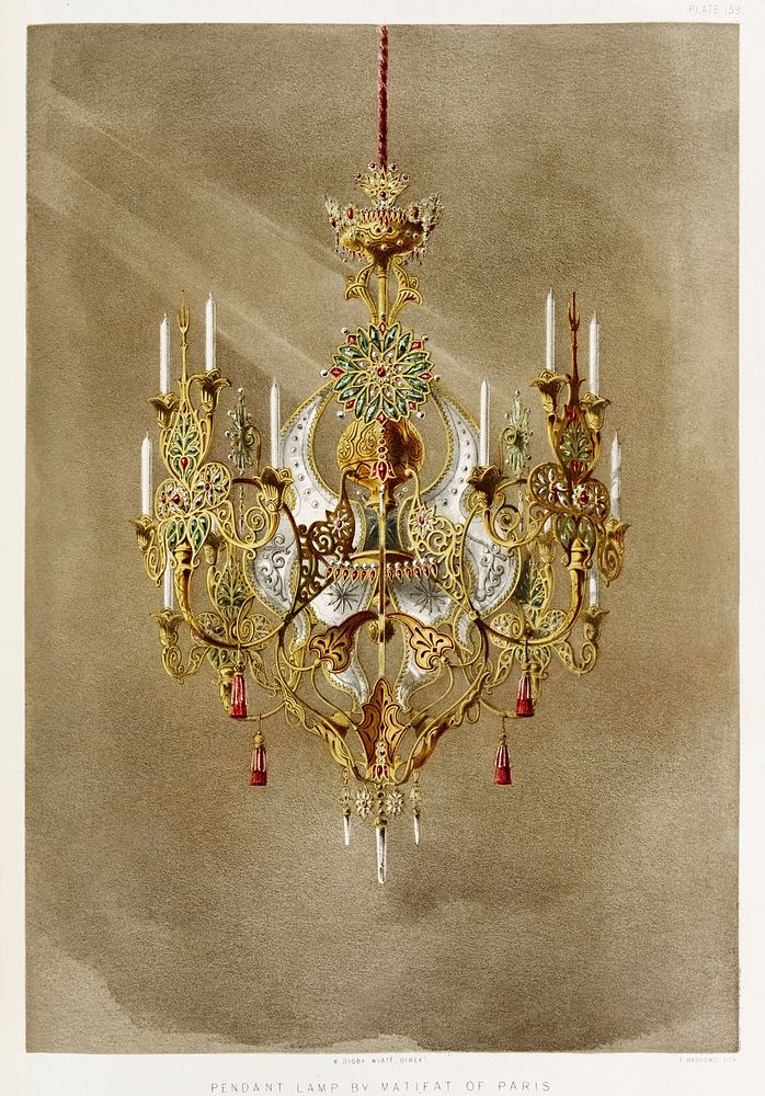 Pendant lamp from the Industrial arts of the Nineteenth Century (1851-1853) by Sir Matthew Digby wyatt (1820-1877).