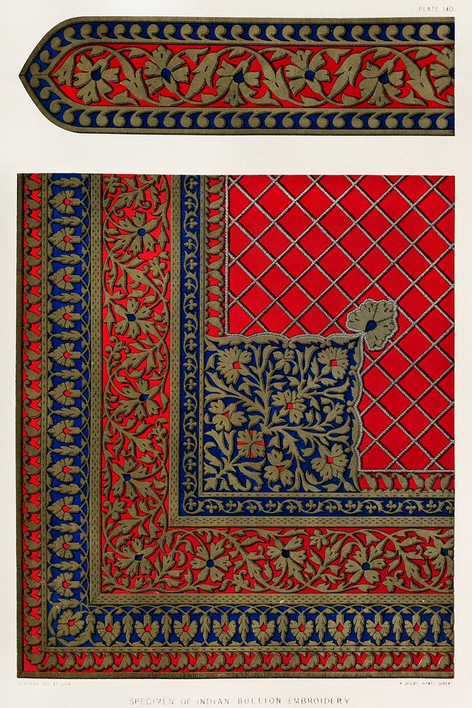 Specimen of Indian bullion embroidery from the Industrial arts of the Nineteenth Century (1851-1853) by Sir Matthew Digby…