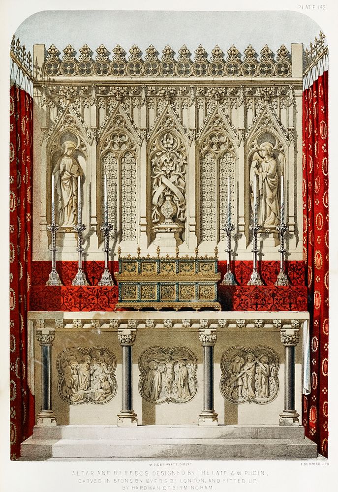 Altar and reredos from the Industrial arts of the Nineteenth Century (1851-1853) by Sir Matthew Digby wyatt (1820-1877).