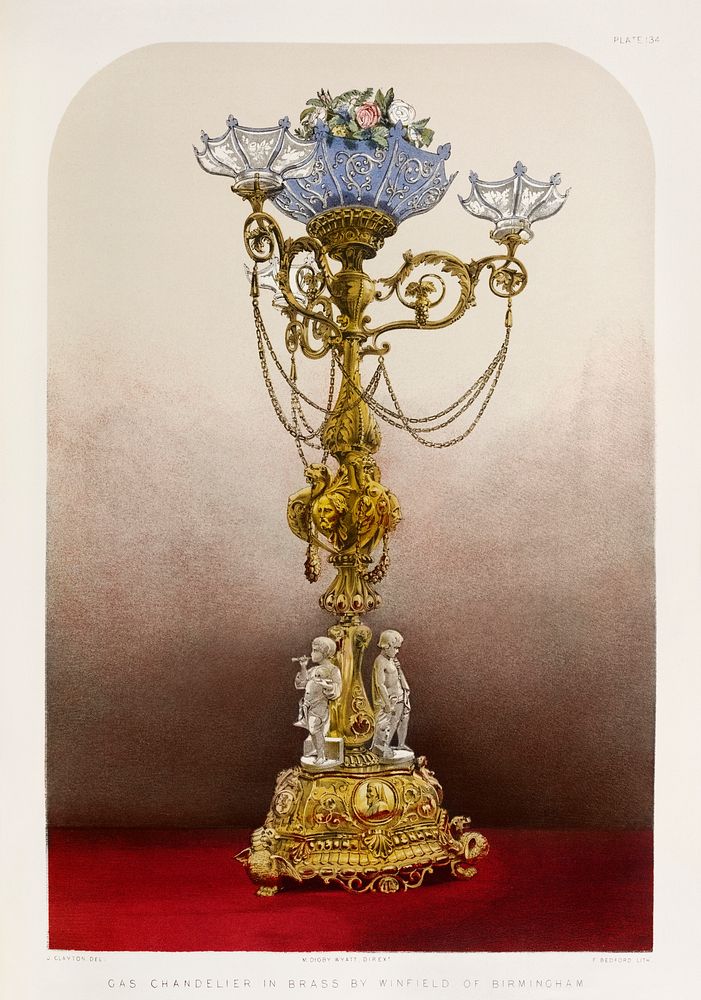 Gas chandelier in brass from the Industrial arts of the Nineteenth Century (1851-1853) by Sir Matthew Digby wyatt (1820…