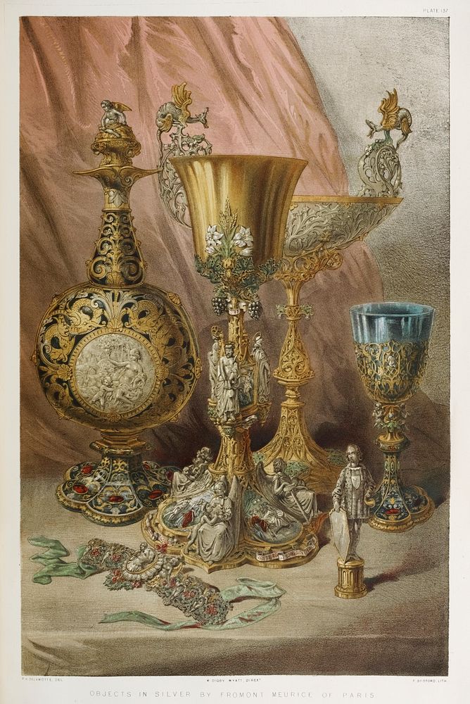 Objects in silver from the Industrial arts of the Nineteenth Century (1851-1853) by Sir Matthew Digby wyatt (1820-1877).