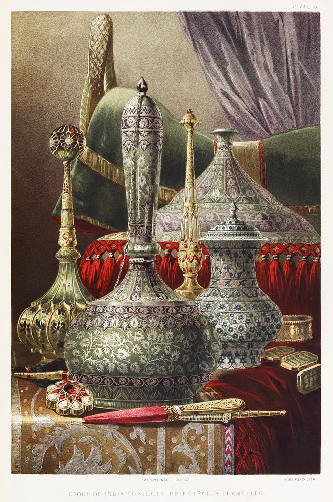Group of Indian objects principally enamelled from the Industrial arts of the Nineteenth Century (1851-1853) by Sir Matthew…