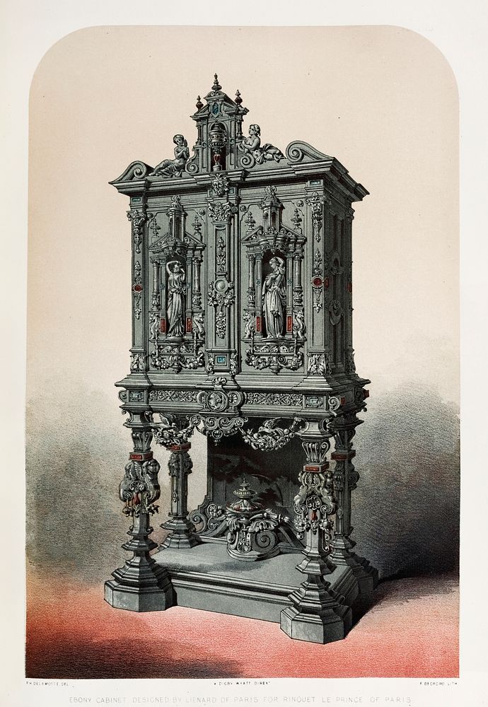 Ebony cabinet from the Industrial arts of the Nineteenth Century (1851-1853) by Sir Matthew Digby wyatt (1820-1877).