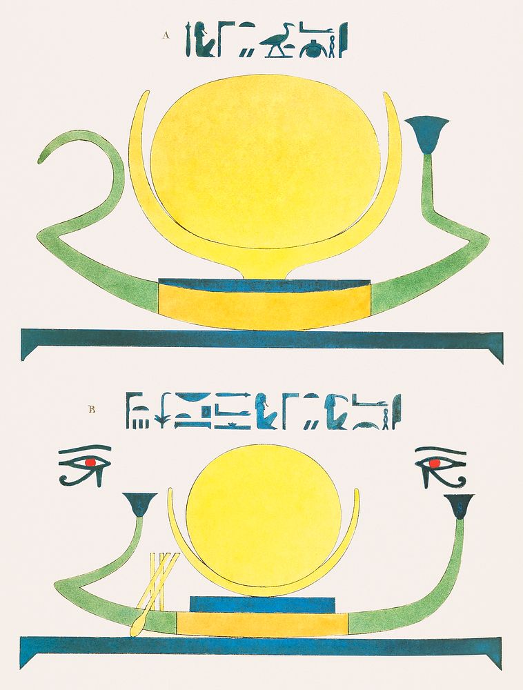 Emblem of Moon or emblem of Khonsu illustration from Pantheon Egyptien (1823-1825) by Leon Jean Joseph Dubois (1780-1846).…