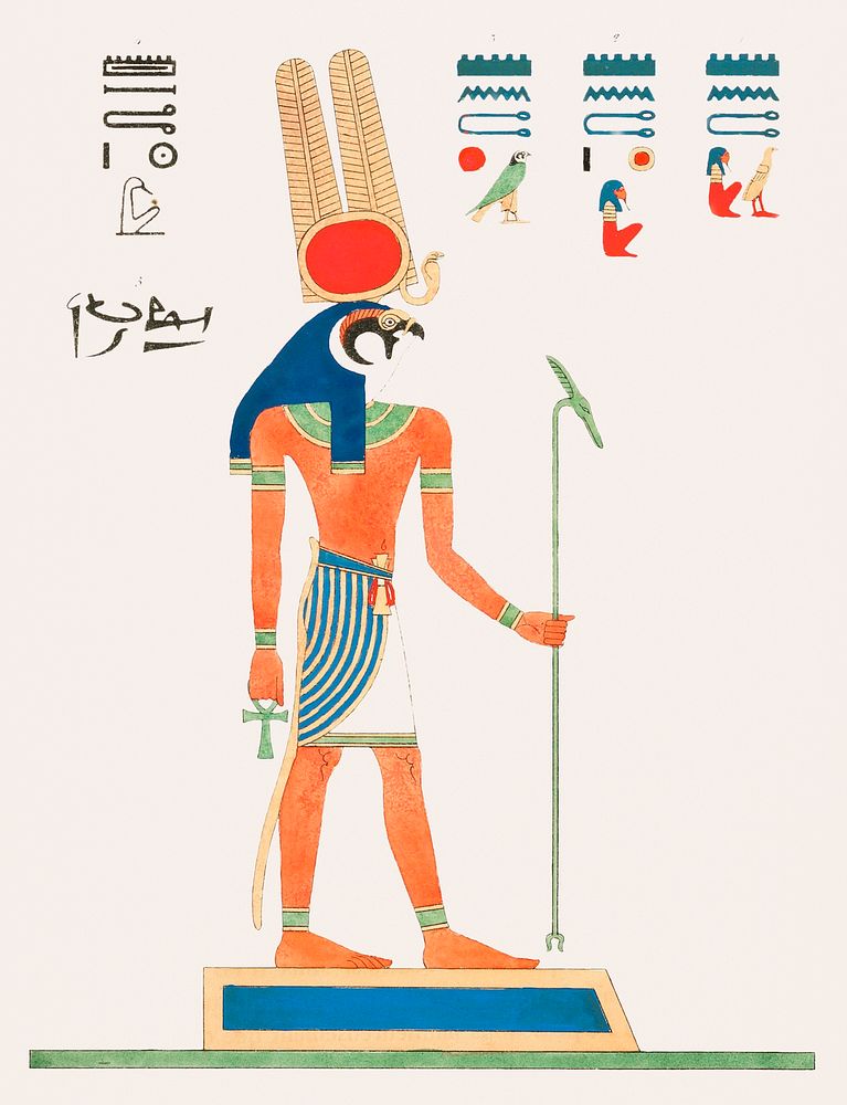 Montu illustration from Pantheon Egyptien (1823-1825) by Leon Jean Joseph Dubois (1780-1846). Original from The New York…