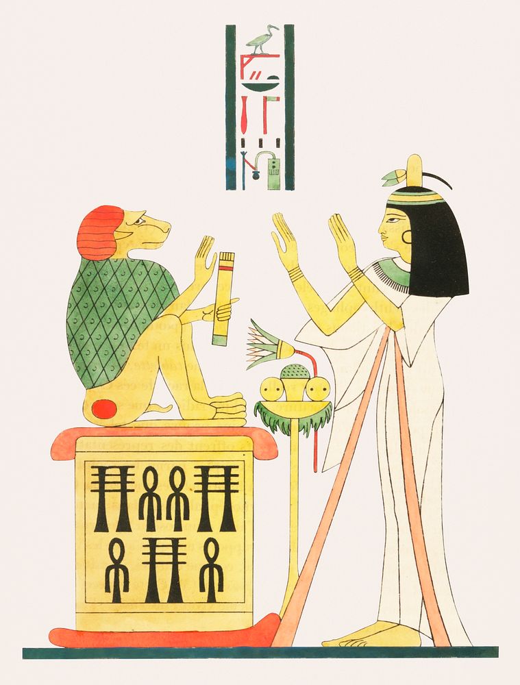 Cynocephalus, emblem of Thoth illustration from Pantheon Egyptien (1823-1825) by Leon Jean Joseph Dubois (1780-1846).…