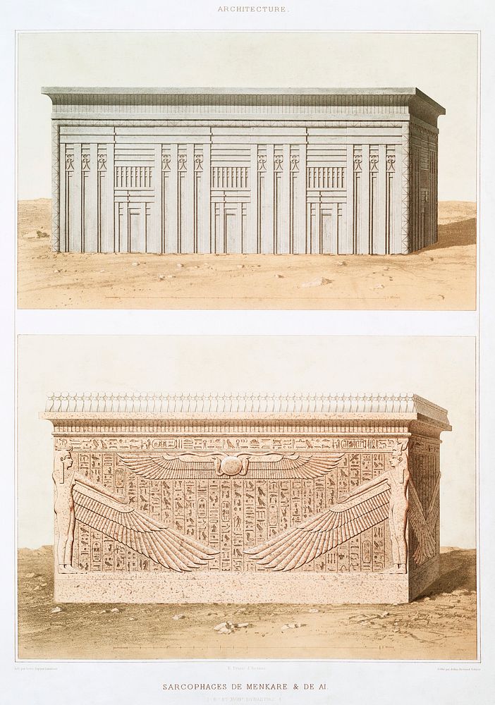 Sarcophagus of Menkaure and Ai from Histoire de l'art &eacute;gyptien (1878) by &Eacute;mile Prisse d'Avennes. Original from…