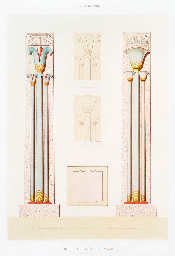 Pillar of Thutmose III of Karnac from Histoire de l'art &eacute;gyptien (1878) by &Eacute;mile Prisse d'Avennes. Original…