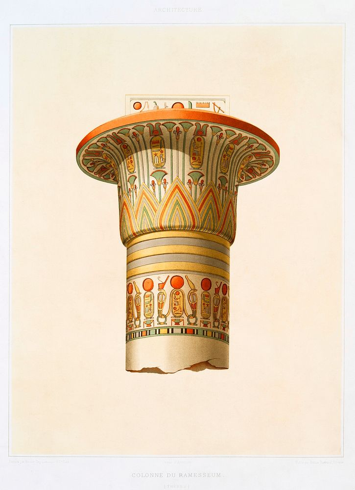 Column of Ramesseum (Thebes) from Histoire de l'art &eacute;gyptien (1878) by &Eacute;mile Prisse d'Avennes. Original from…