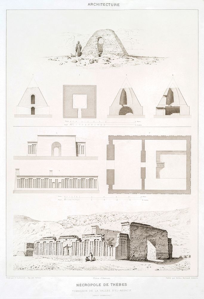 Theban Necropolis : Tombs of Valley of El Assacif from Histoire de l'art &eacute;gyptien (1878) by &Eacute;mile Prisse…