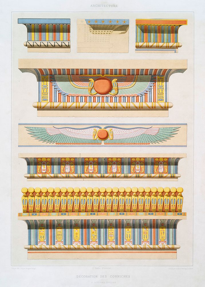 Decoration of Cornices from Histoire de l'art &eacute;gyptien (1878) by &Eacute;mile Prisse d'Avennes. Original from The New…