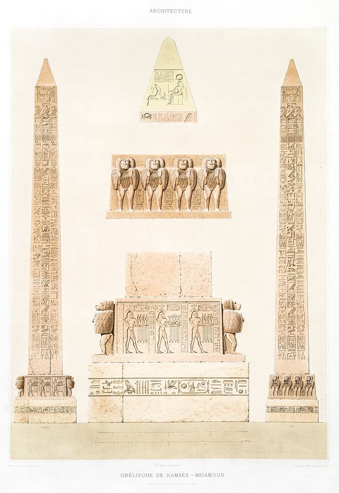 Obelisk of Ramses - Me&iuml;moun from Histoire de l'art &eacute;gyptien (1878) by &Eacute;mile Prisse d'Avennes. Original…