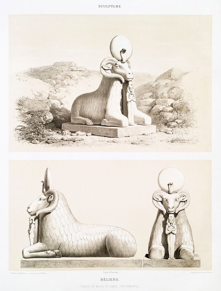 Rams from Histoire de l'art &eacute;gyptien (1878) by &Eacute;mile Prisse d'Avennes. Original from The New York Public…