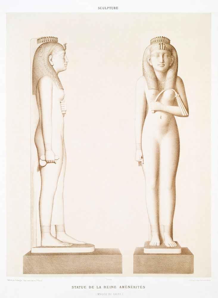 Statue of Queen Amenirdis from Histoire de l'art &eacute;gyptien (1878) by &Eacute;mile Prisse d'Avennes. Original from The…