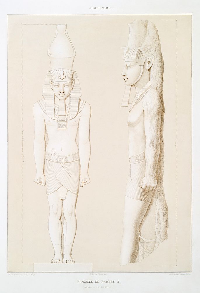 Statue of Ramses II from Histoire de l'art &eacute;gyptien (1878) by &Eacute;mile Prisse d'Avennes. Original from The New…