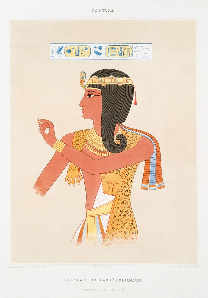 Portrait of Ramses-Me&iuml;amoun from Histoire de l'art &eacute;gyptien (1878) by &Eacute;mile Prisse d'Avennes. Original…