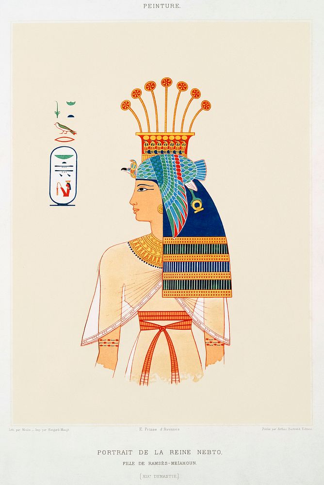 Portrait of Queen Nebto, daughter of Ramses-Me&iuml;amoun from Histoire de l'art &eacute;gyptien (1878) by &Eacute;mile…