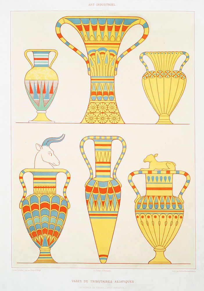 Asian tributary vases from Histoire de l'art &eacute;gyptien (1878) by &Eacute;mile Prisse d'Avennes. Original from The New…