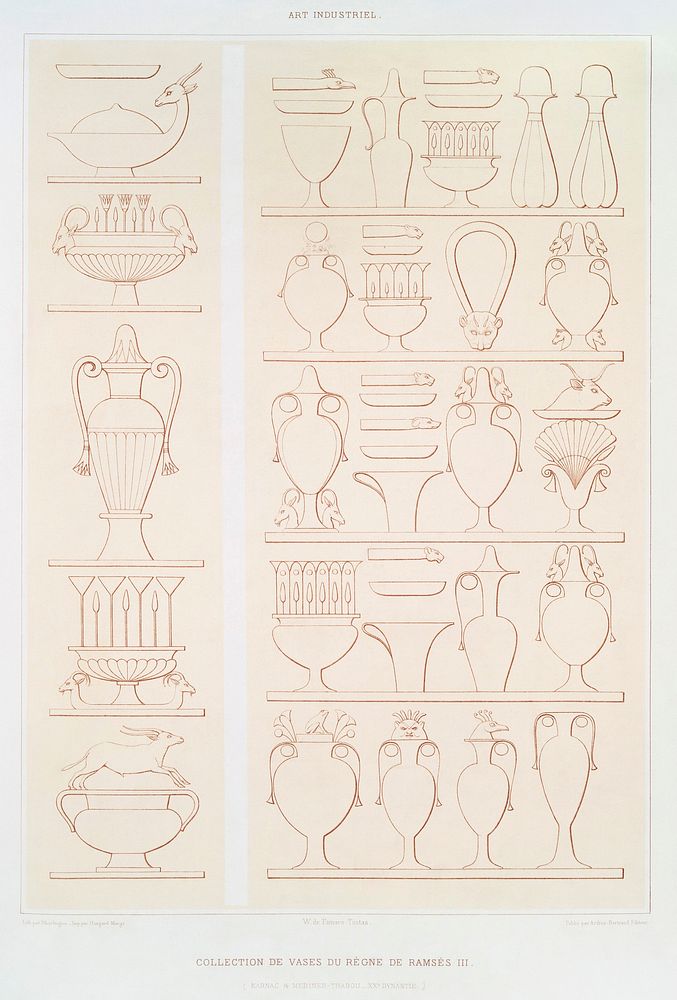 Amphora, jars and other vases from Histoire de l'art &eacute;gyptien (1878) by &Eacute;mile Prisse d'Avennes. Original from…