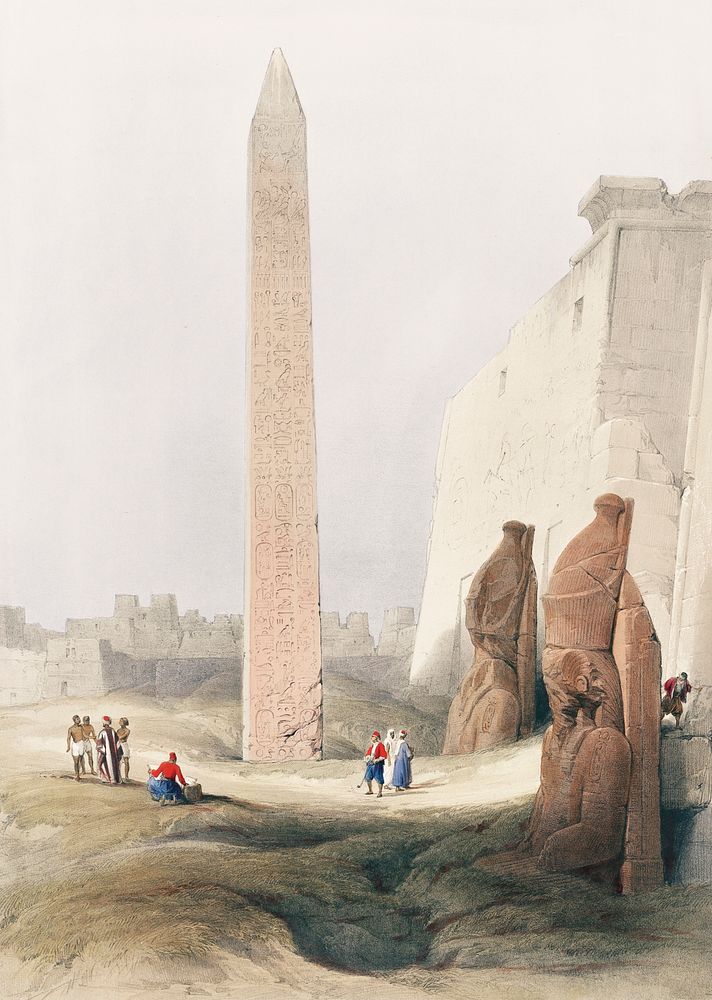Luxor city on the east bank of the Nile River in southern Egypt illustration by David Roberts (1796&ndash;1864). Original…