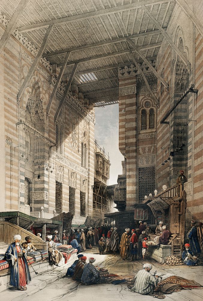Bazaar of the silk mercers, Cairo illustration by David Roberts (1796&ndash;1864). Original from The New York Public…
