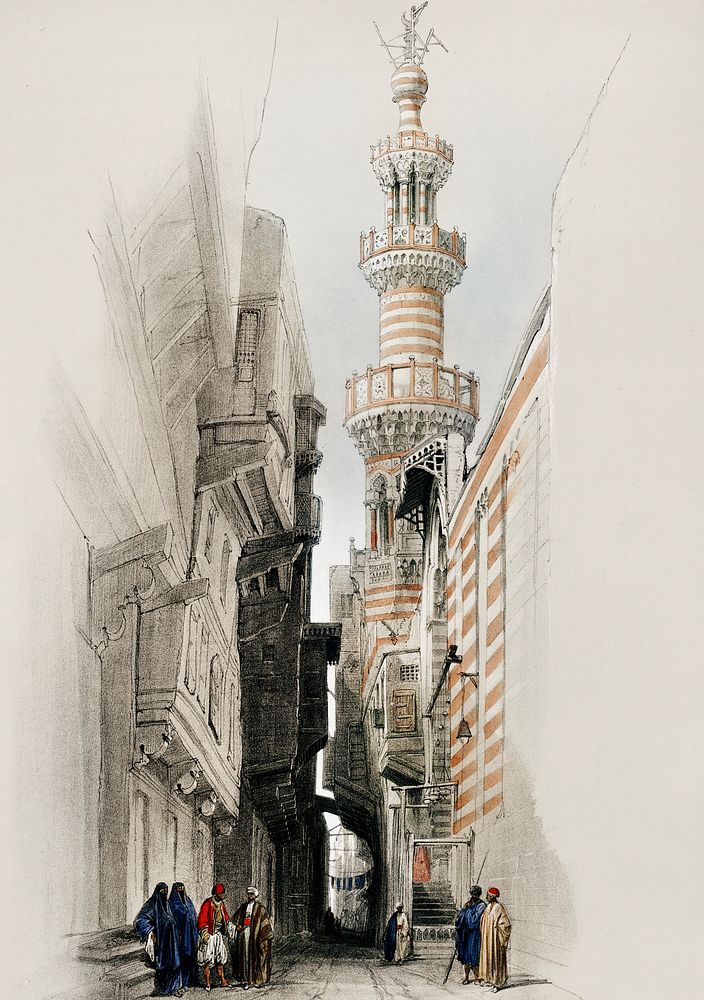 The minaret of the Mosque The Rhamree illustration by David Roberts (1796&ndash;1864). Original from The New York Public…
