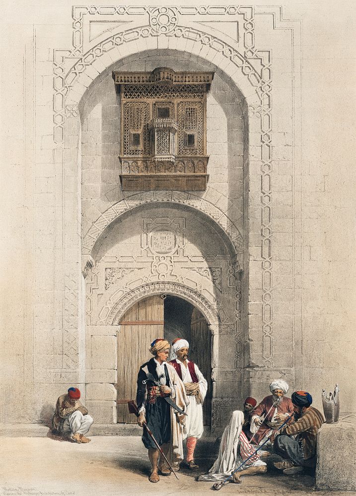 Modern mansion showing the arabesque architecture of Cairo illustration by David Roberts (1796&ndash;1864). Original from…