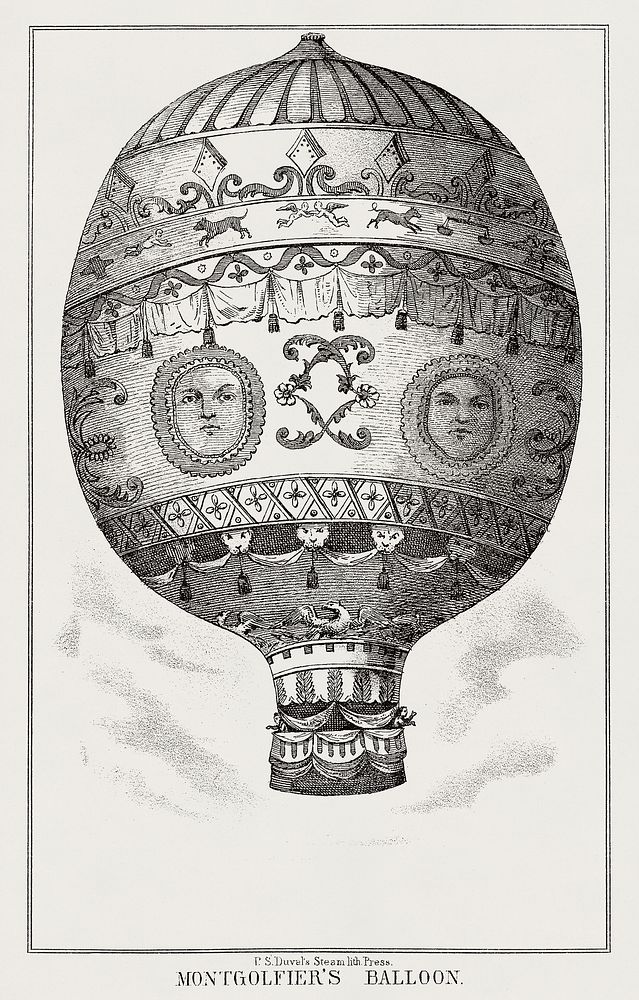 Montgolfier's balloon from a system of aeronautics (1850) by John Wise (1808-1879)