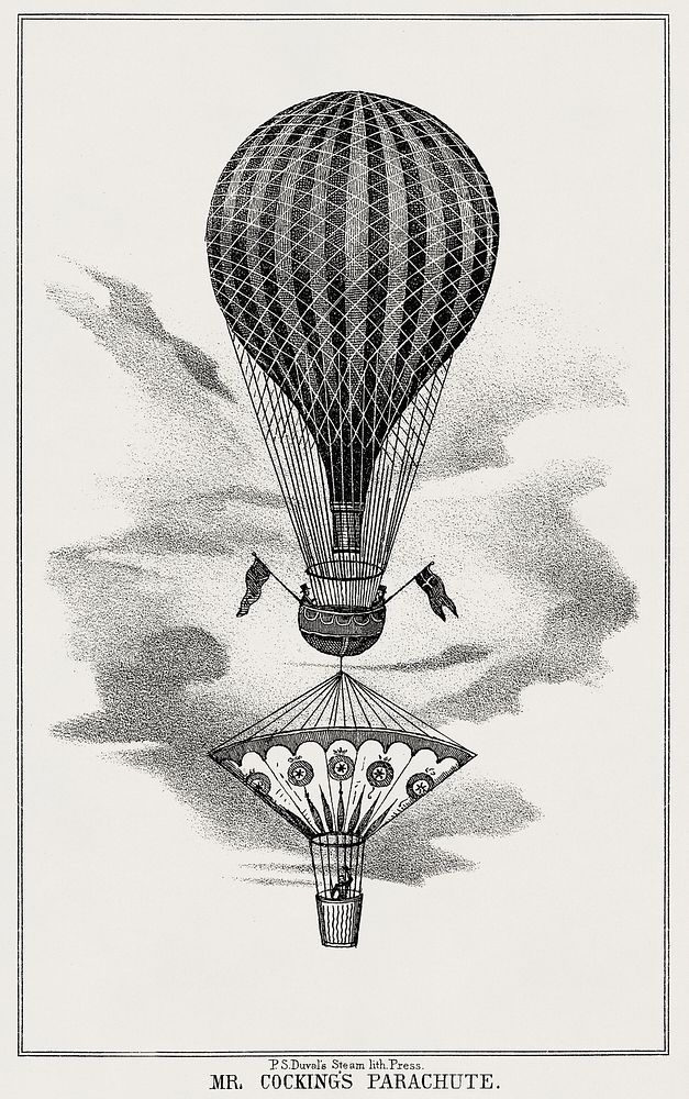 Mr. Cocking's parachute from a system of aeronautics (1850) by John Wise (1808-1879)
