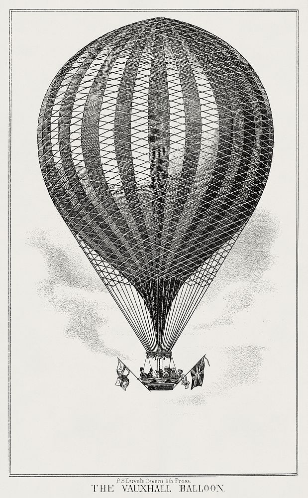 The Vauxhall balloon from a system of aeronautics (1850) by John Wise (1808-1879)