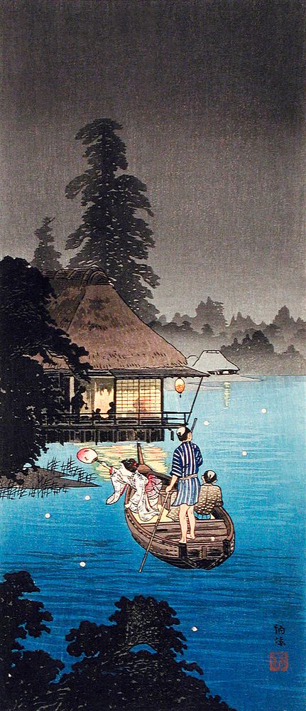 Enjoying Evening Cool (ca.1926–1927) print in high resolution by Hiroaki Takahashi. Original from The Los Angeles County…