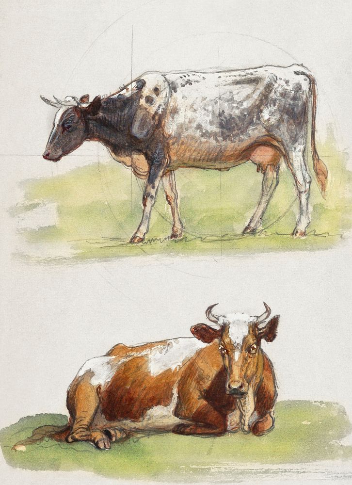 Cattle, a Cow Walking and a Cow Crouching (1 Spell Check As You Type (Selected)875&ndash;1880) by Samuel Colman. Original…