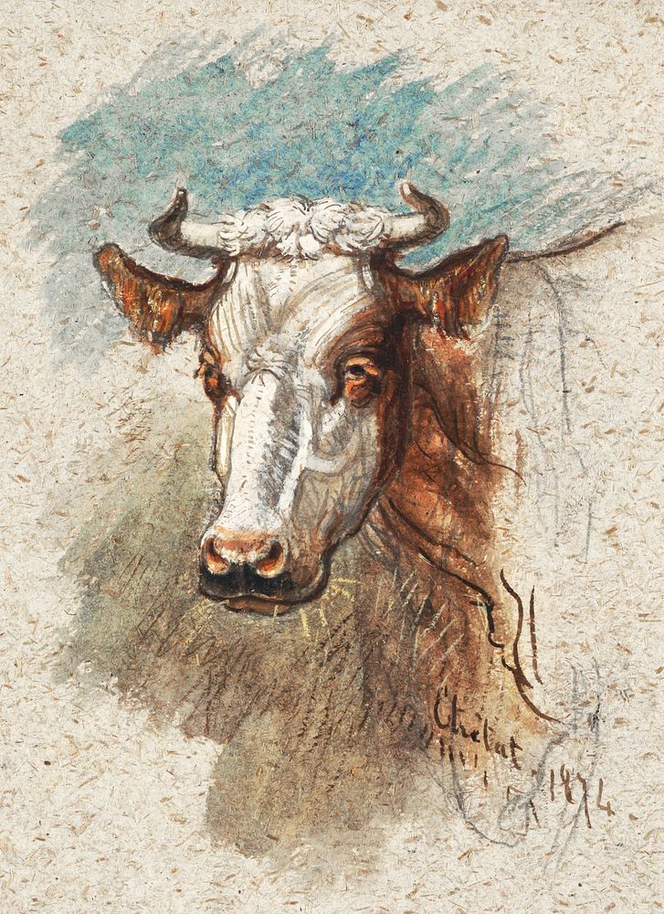 Head of a Cow, &Eacute;tretat (1874) by Samuel Colman. Original from The Smithsonian Institution. Digitally enhanced by…
