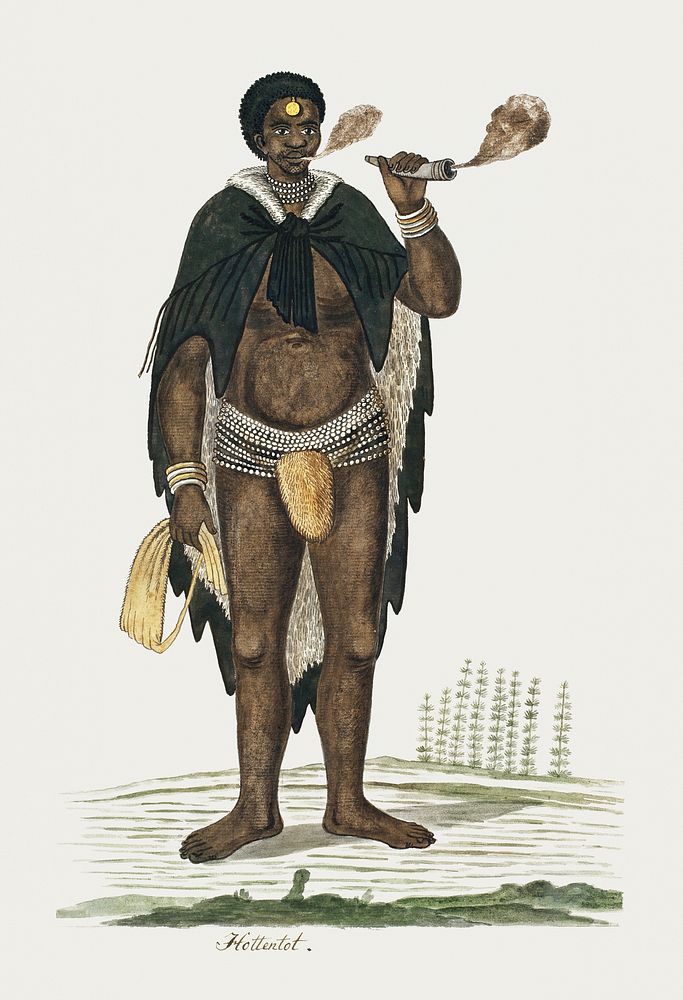 Khoikhoi man smoking a pipe (1778) painting in high resolution by Robert Jacob Gordon. Original from the Rijksmuseum.…